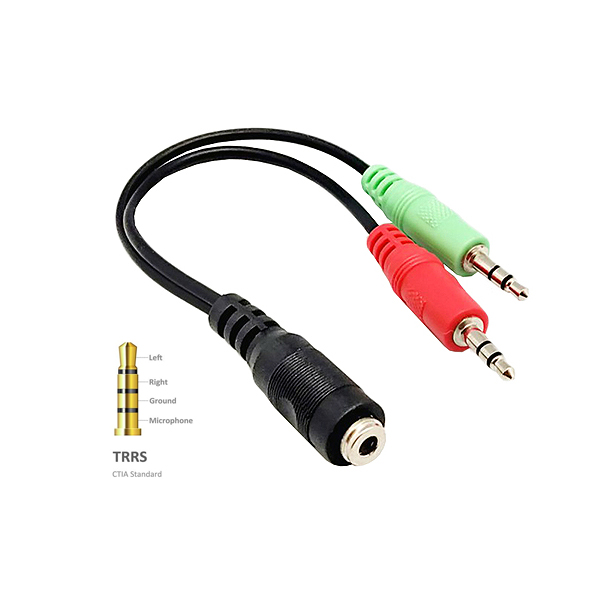 Cable Jack 3,5 4C Hembra /2xJack 3,5ST Macho 0,20mt