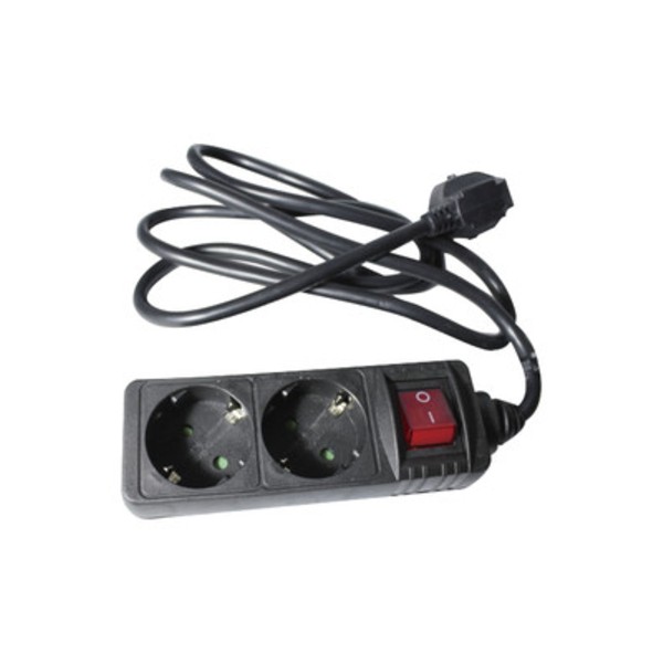 BASE 2 TOMAS C/INTERRUPTOR CABLE 1,5M NEGRA