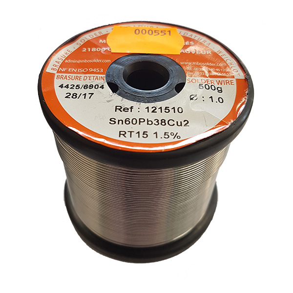 Hilo de estaño 1mm 500gr Sn60Pb38Cu2 c/flux RT15