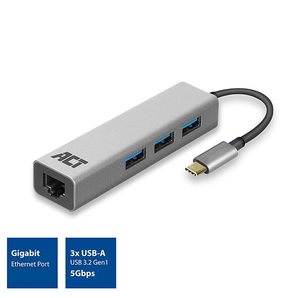 AC7055 Hub USB-C a 3xUSB-A + Ethernet Gigabite
