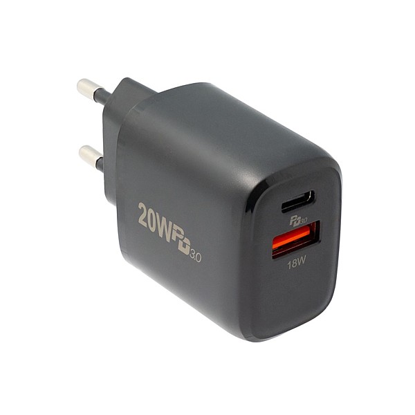 Cargador USB Power Delivery 2 puertos USB-A/USB-C 20W