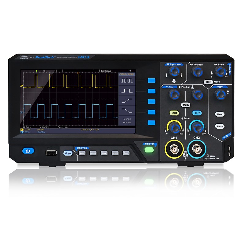 PeakTech® P1403 50 MHz / 2CH, 500 MS/s Osciloscopio digital