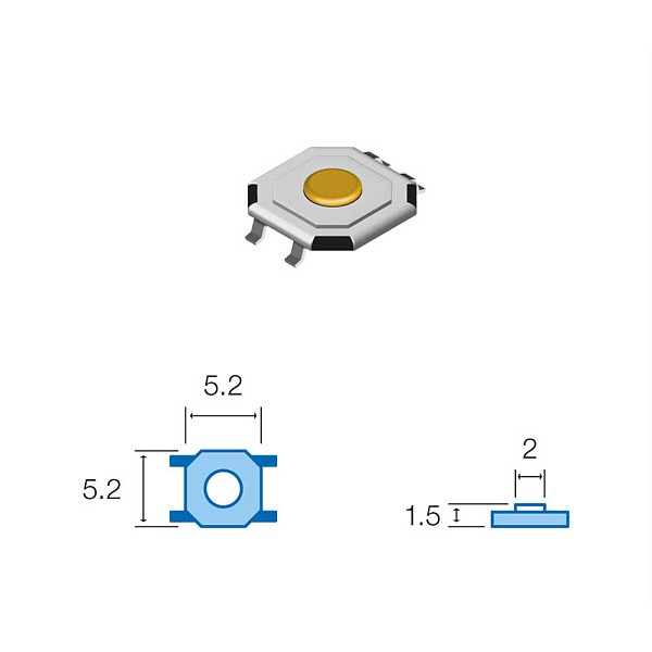 TP1152 Pulsador de tacto SMD 5,2mm x 5,2mm x 1,5mm