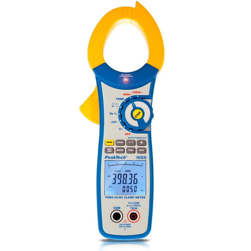 PeakTech® 1655 Medidor de Pinza TRMS, 40000 cuentas, 1500A AC/DC