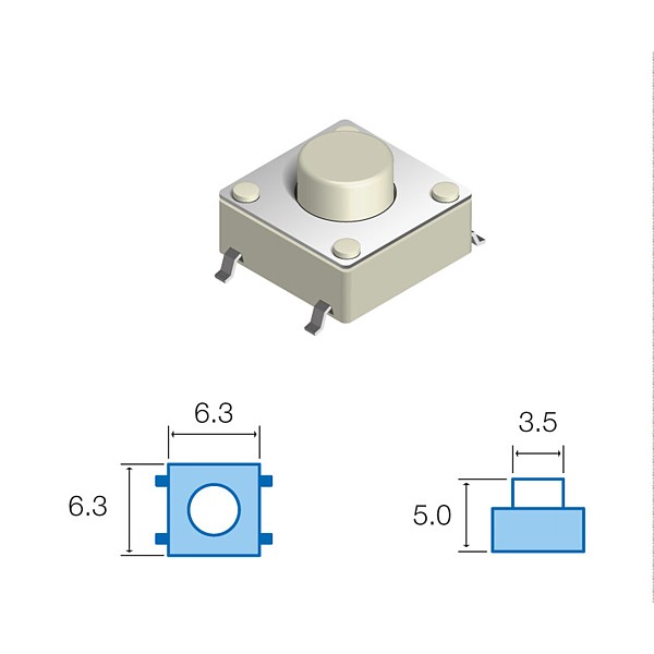 Pulsador de tacto SMD 6,3mm x 6,3mm x 5,0mm