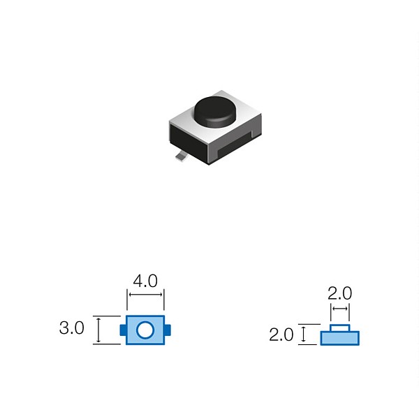 Pulsador de tacto SMD 3,0mm x 4,0mm x 2,0mm