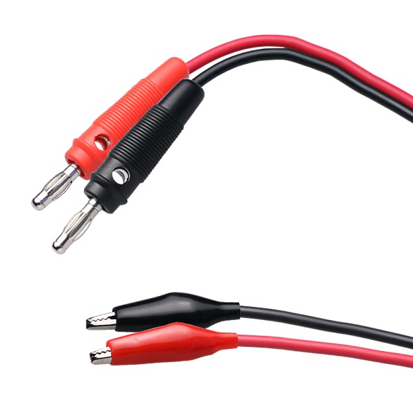 JUEGO CABLES CON BANANAS DE 4 MM Y PINZAS COCODRILO 0,6mt