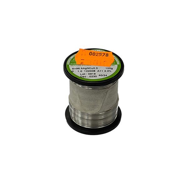 Hilo de estaño sin plomo 1mm 100gr Sn96,5 Ag3 Cu0,5 SAC305 MBO