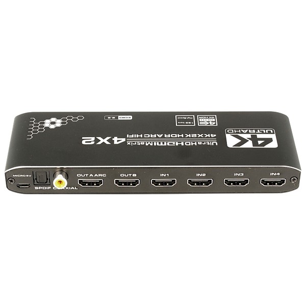 Matriz HDMI 2.0 4-Entradas x 2-Salidas ARC c/mando a distancia