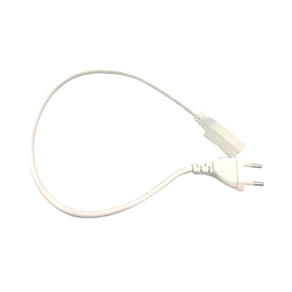 Cable alimentacion para tira LED monocolor 230V 12mm con enchufe IP44 + tapa final, conector estrecho