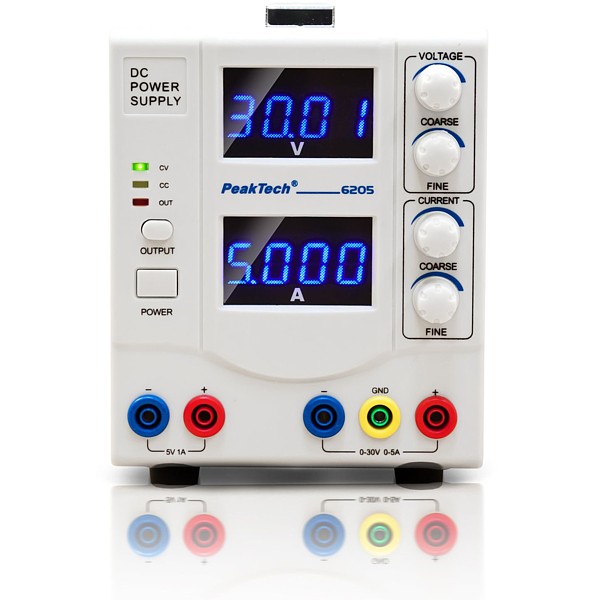 PeakTech® P 6205 Fuente de Alimentación Digital, 0-30V/0- 5A DC + 5V