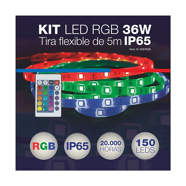 Kit tira de LED RGB 5mts 24V 36W IP65