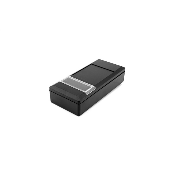 PP027N CAJA DE MANO DE ABS NEGRO (RAL 9005) CON FRONTAL TRANSPARENTE  131x60x30mm