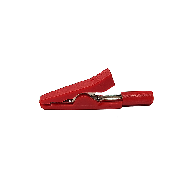 Pinza Cocodrilo Aislada C/Toma 2mm Roja