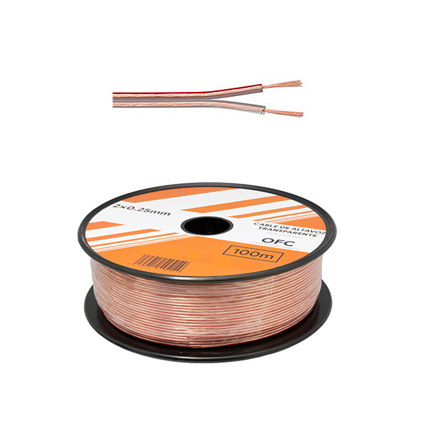 Cable de altavoz transparente 2x0,25mm2 Cu OFC (100mts)