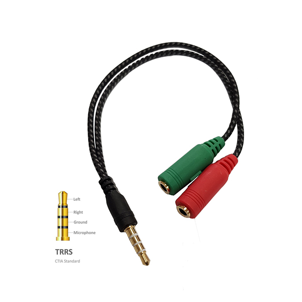 Cable Jack 3,5 4C Macho /2xJack 3,5ST Hembra 0,20mt