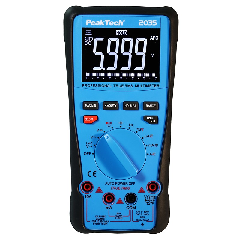 PeakTech® P 2035 True RMS 1000 V Multímetro 6000 Counts, USB
