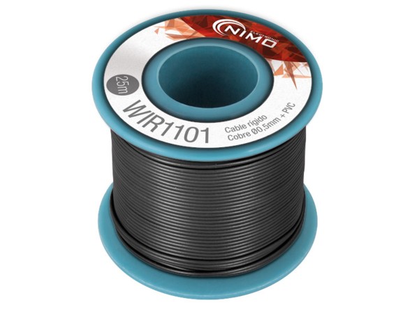 Carrete hilo rigido 0,20mm2 25mts negro