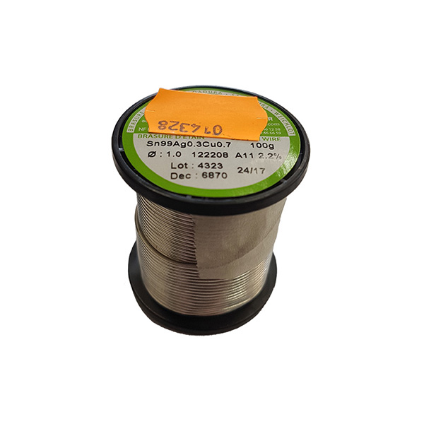 Hilo de estaño sin plomo 1mm 100gr Sn99Ag0,3Cu0,7 c/flux A11