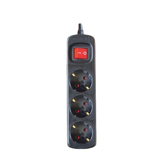 BASE 3 TOMAS C/INTERRUPTOR CABLE 1,5M NEGRA