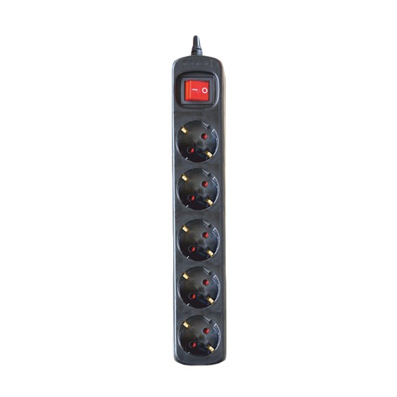 BASE 5 TOMAS C/INTERRUPTOR CABLE 1,5M NEGRA