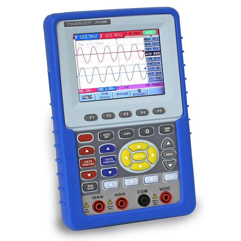 PeakTech® 1195 100 MHz / 2 CH ~ 1 GS/s ~ Osciloscopio de Mano con Multímetro Digital