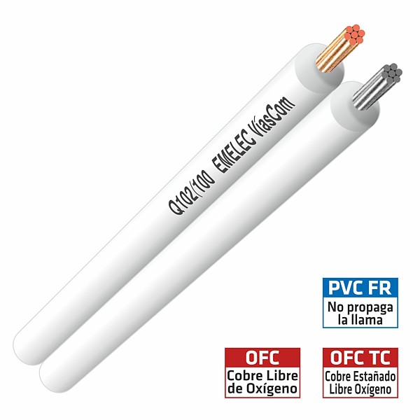 Q102-100B Cable de altavoz Blanco 2x1,00mm2 Cu (100mts)