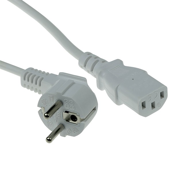 Cable Shucko acodado-C13 recto 1,5mts Blanco