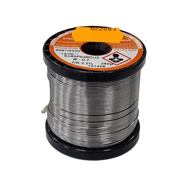 Hilo de estaño 0,7mm 250gr Sn60Pb38Cu2 c/flux CR2