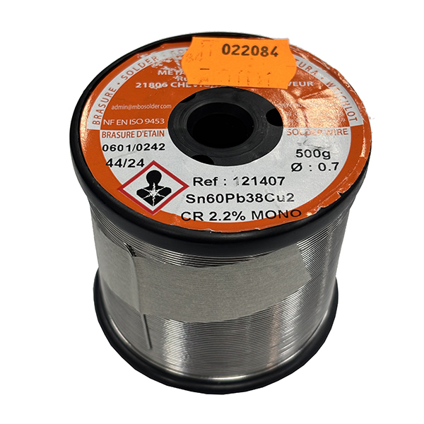 Hilo de estaño 0,7mm 500gr Sn60Pb38Cu2 c/flux CR2