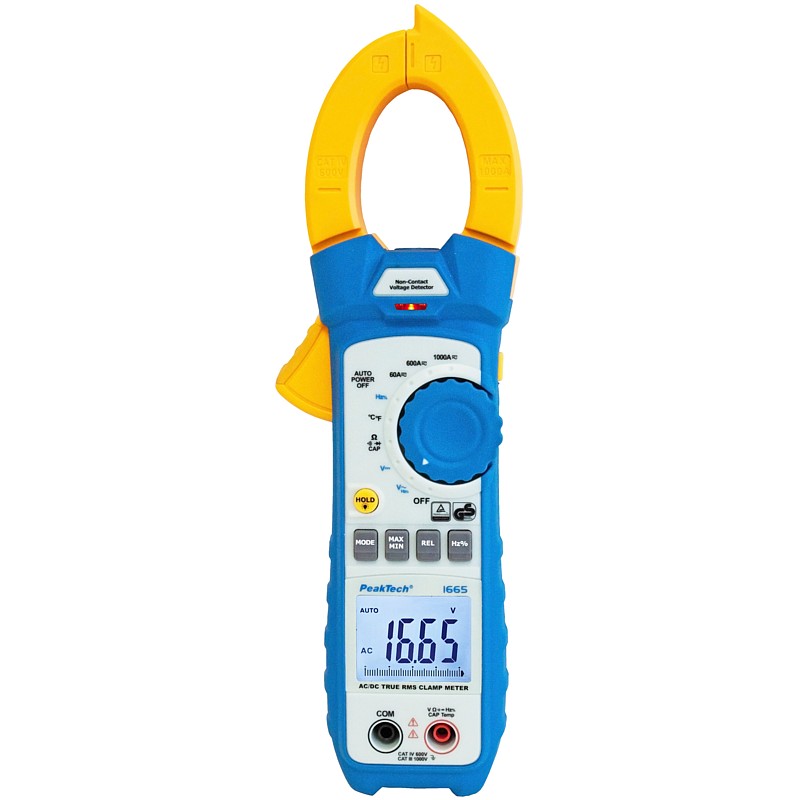 PeakTech® 1665 Pinza Amperimétrica Digital - 6000 Counts, 1000A AC/DC - TrueRMS - Profesional