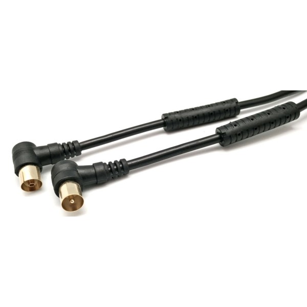 Cable de Antena TV Macho-Hembra acodados 3mt Negro c/ferrita