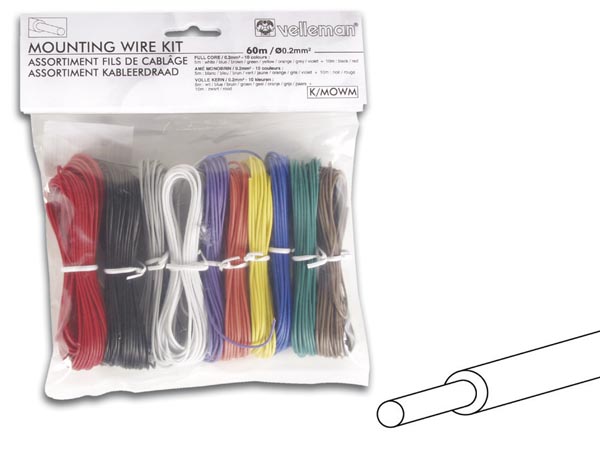 JUEGO DE CABLES 10 COLORES 0,20mm UNIFILAR RIGIDO (60mts)