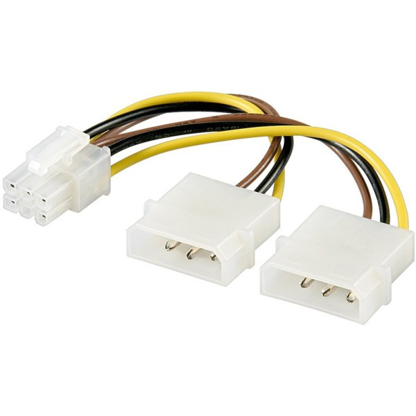 Cable 2x HDD/5.25" macho (4-pin) - PCIe hembra (6 pin)