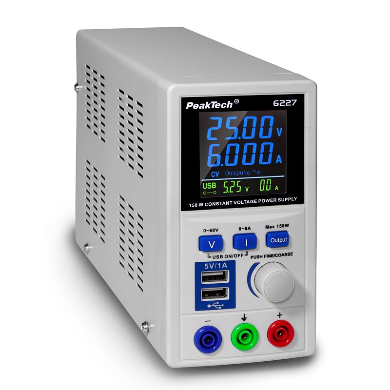 PeakTech® P6227 Fuente Alimentación Laboratorio DC 0-60V/0-6A 2xUSB